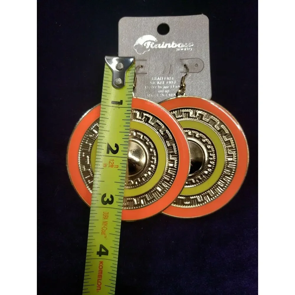 Rainbow Brand BOHO Style Earrings, Very Large, Gold Tone, Orange & Yellow, NWT